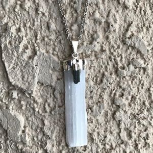 SELENITE AND BLACK TOURMALINE CRYSTAL NECKLACE
